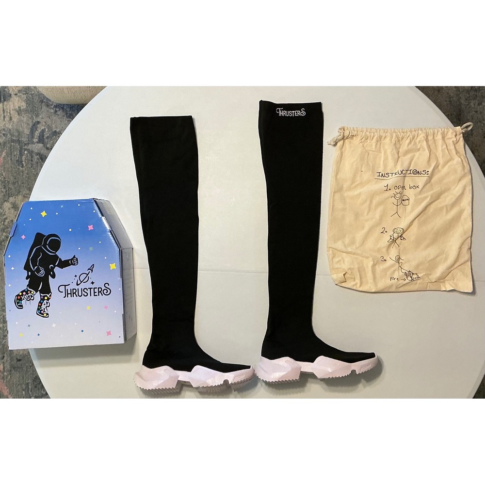 Thrusters Over The‎ Knee Sock Boots Sz 40/10 Black White Platform Cybercore